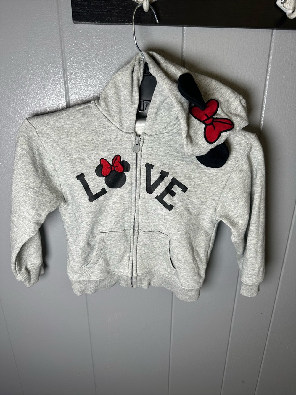 GAP Disney mini mouse love  Gray Zip-Up Hoodie with Red Bow Accents girls 5t